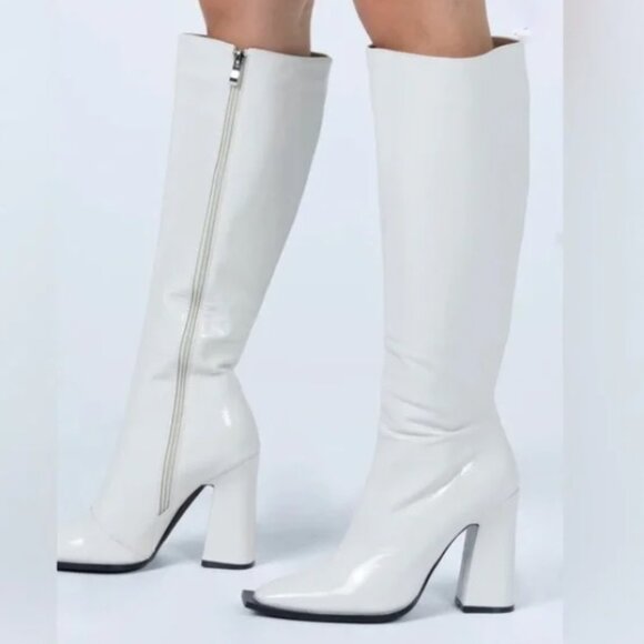 New in Box Princess Polly Mercury Ecru Patent Go-Go Knee High Heel Boots - Picture 5 of 7